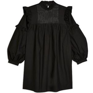 Black pintuck chuck on frill mini dress